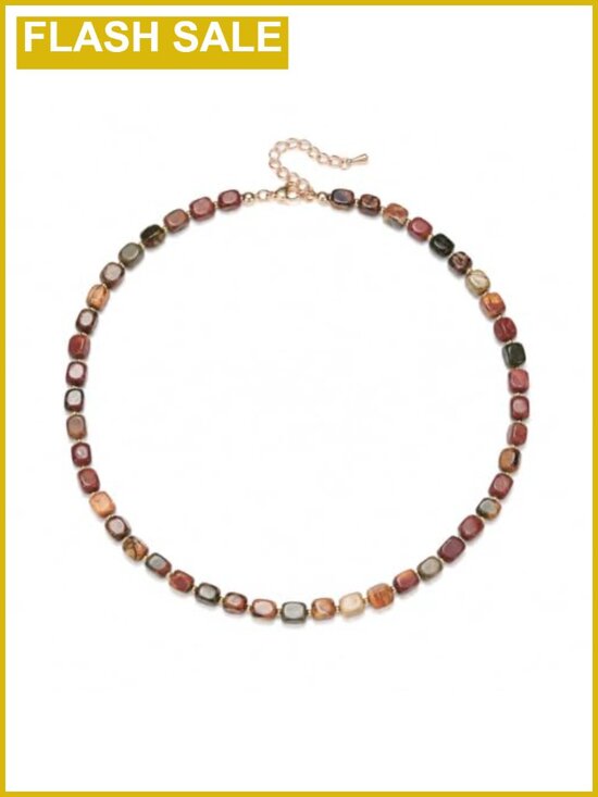 Jewelry - Picasso Jasper Beaded Choker Necklace Adjustable Lobster Clasp Gift Box